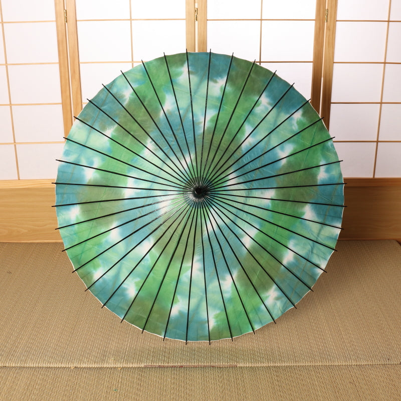 Black bamboo Japanese parasol "Edge" tie-dyed green