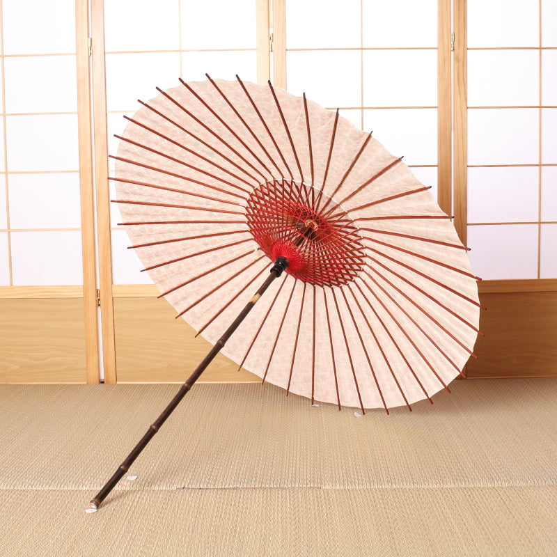 Black Bamboo Japanese Parasol "Edge" Polka Dot/Red