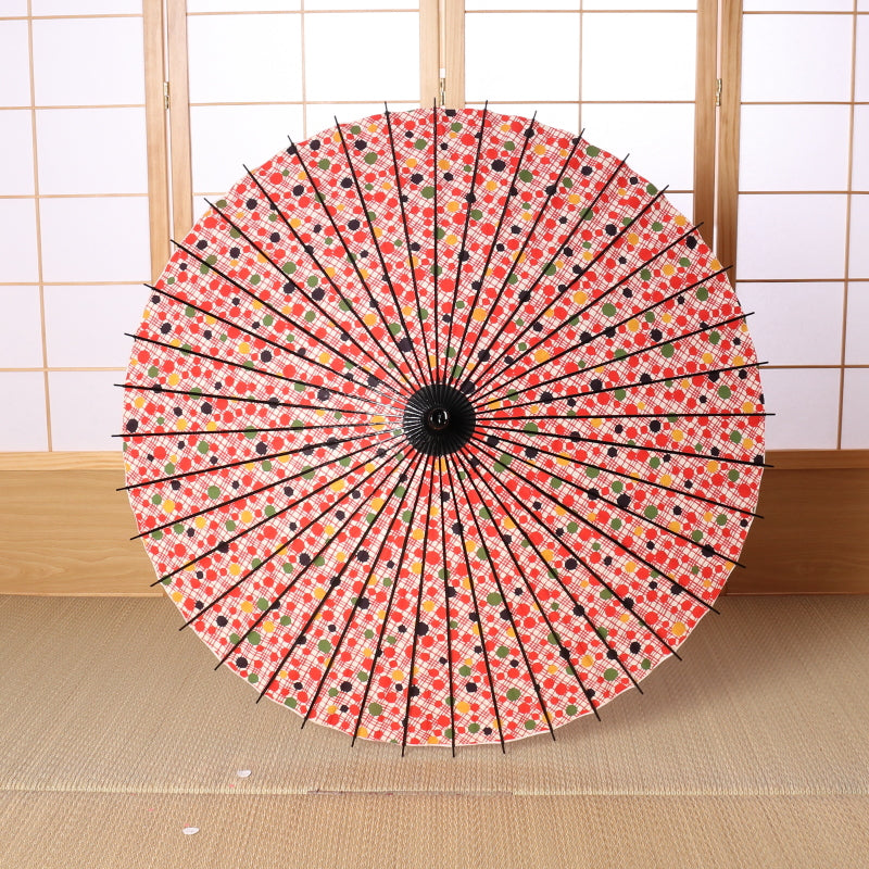 Black Bamboo Japanese Parasol "Edge" Polka Dot/Red