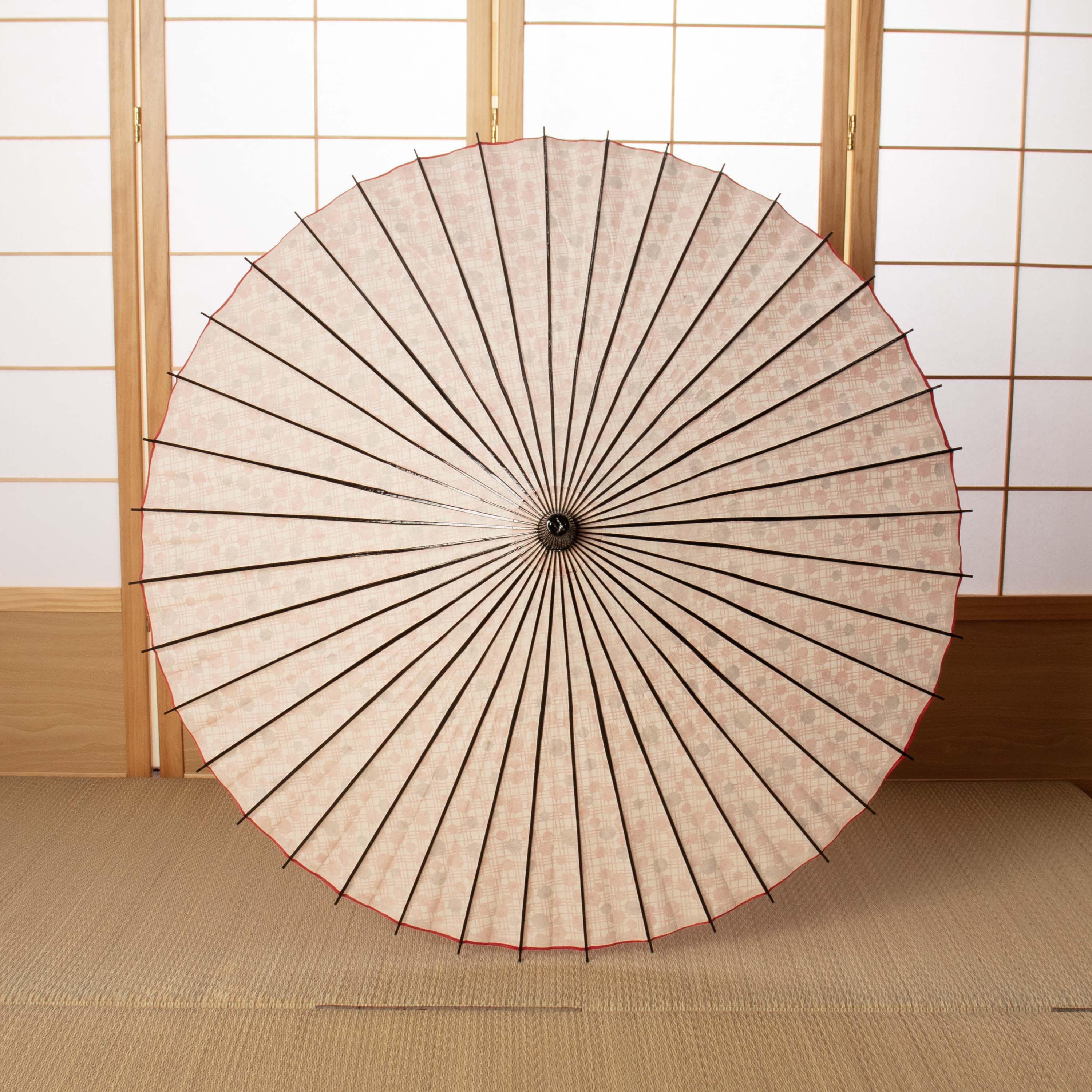 和日傘 『花ひらく』 水玉格子 赤