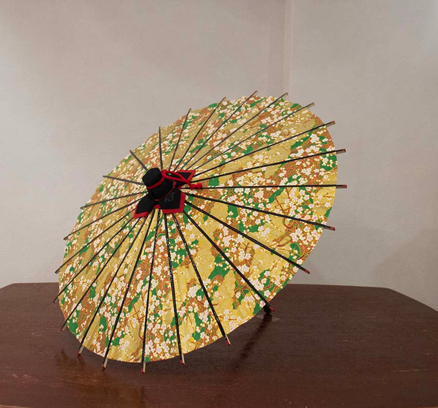 姫和傘 大寸『雲どり流水に白梅 緑』