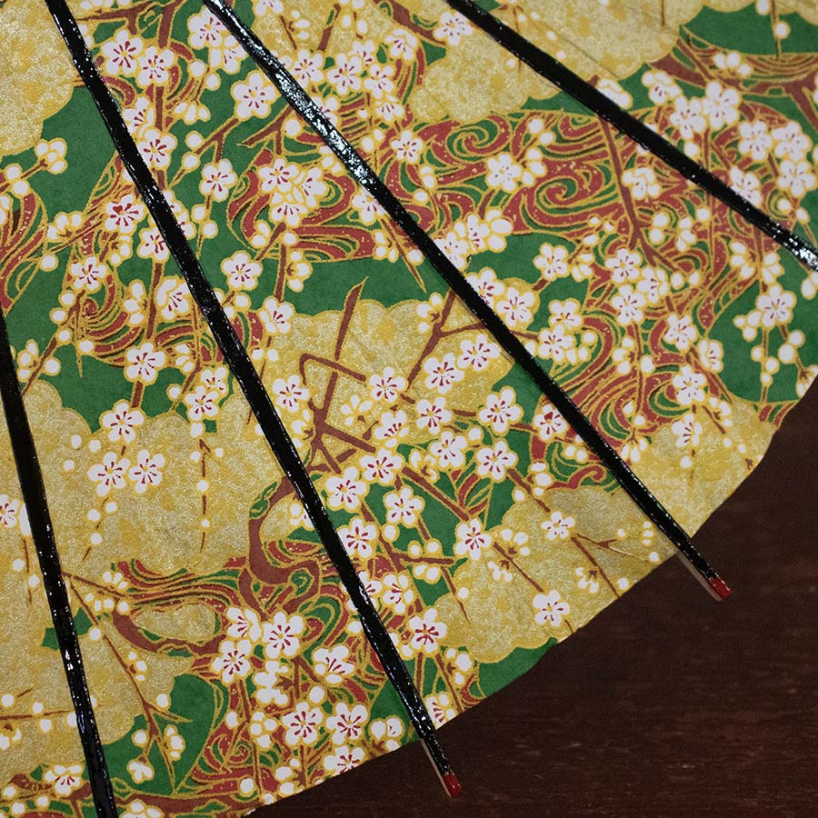 姫和傘 大寸『雲どり流水に白梅 緑』