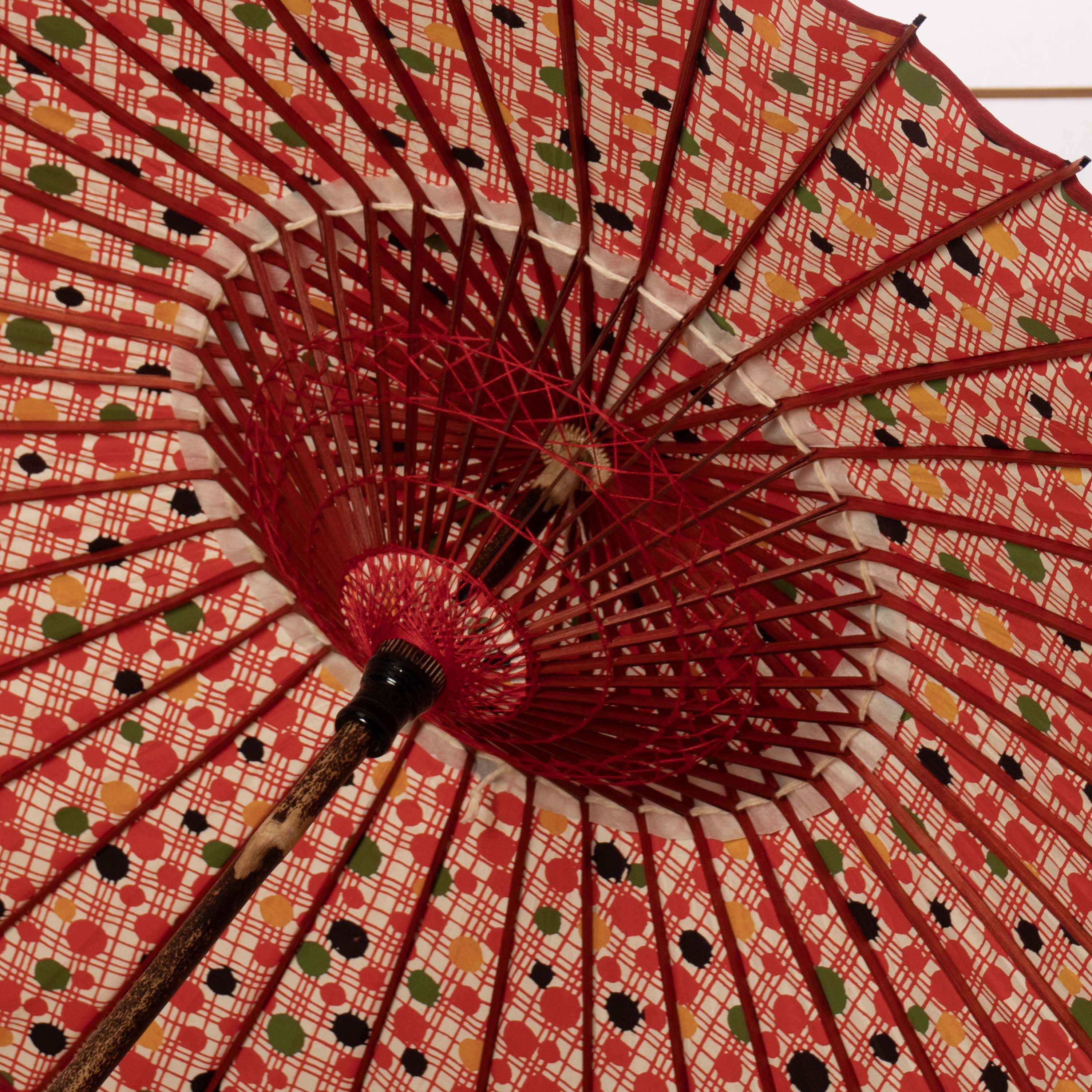 和日傘 『花ひらく』 水玉格子 赤