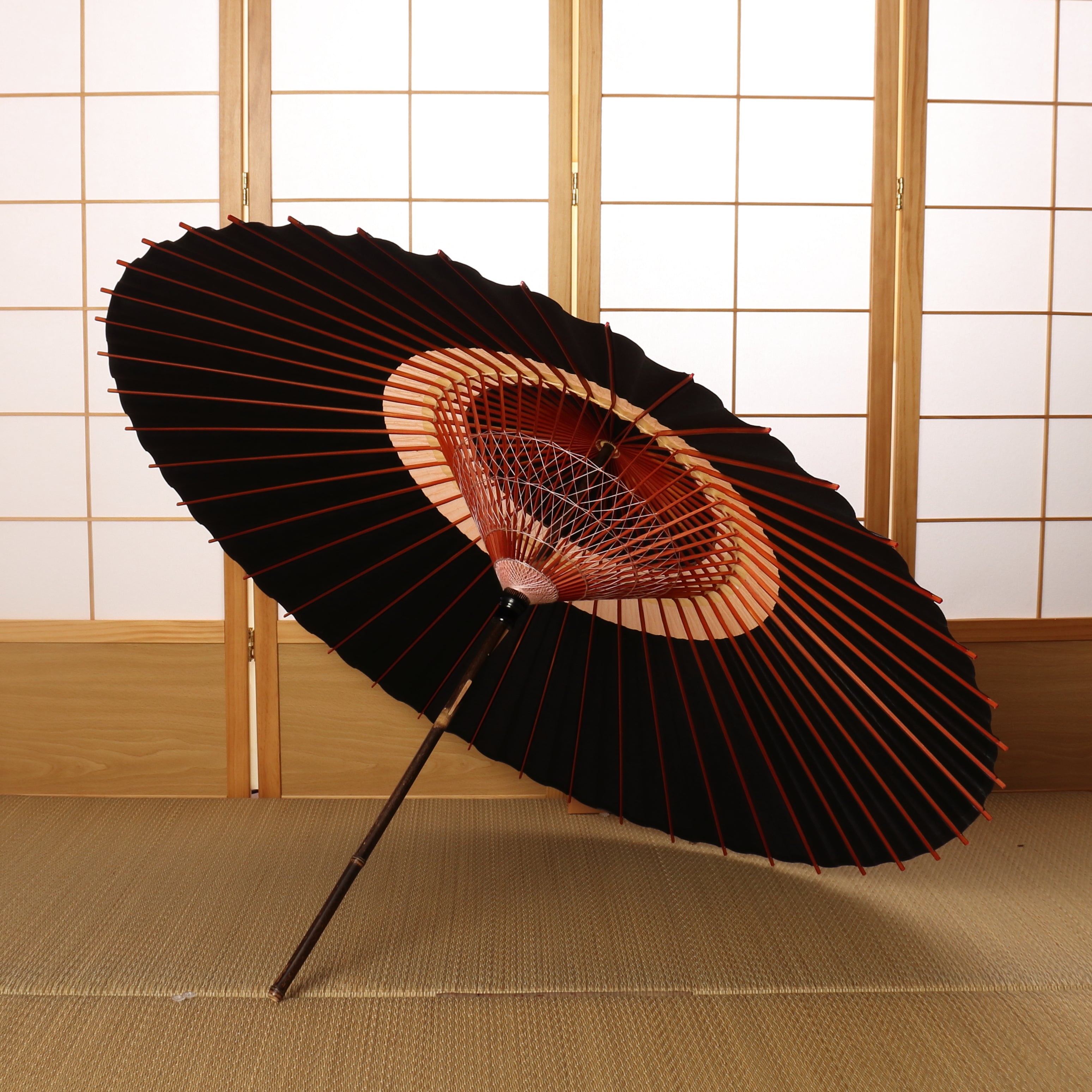 艶消し特選蛇の目柄 『漆黒に桃』