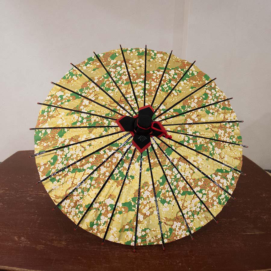 姫和傘  大寸『雲どり流水に白梅 緑』